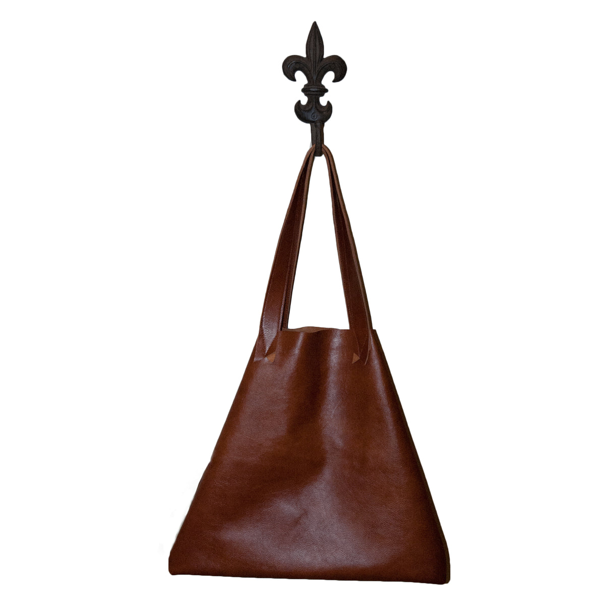 Brown leather tote bag made in USA