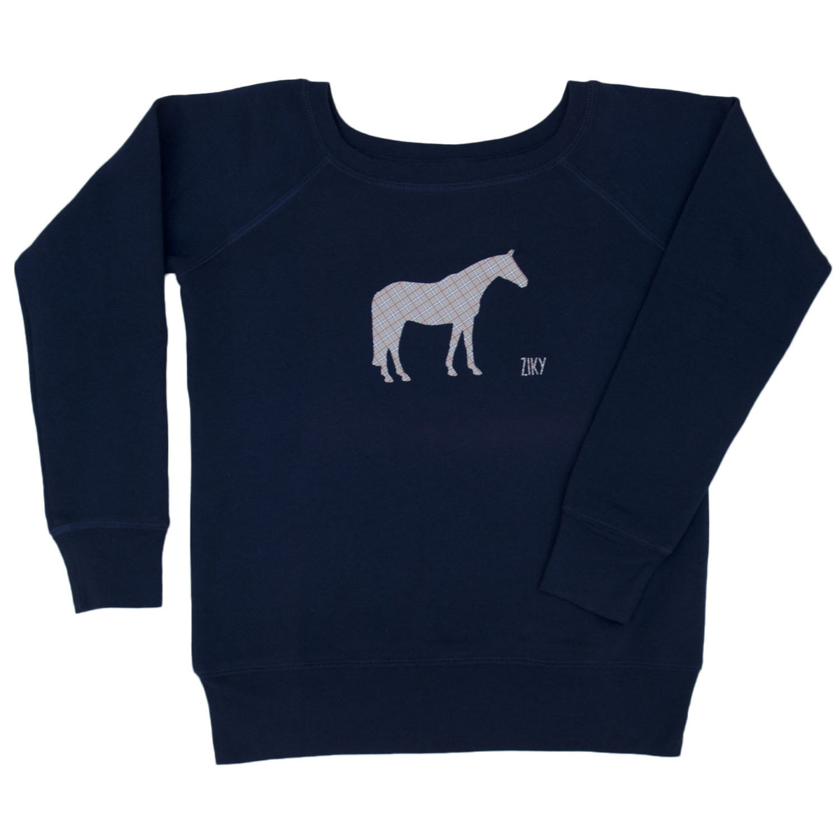 Plaid horse scoop neck sweater